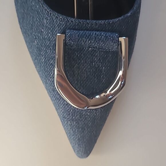Charles & Keith Gabine Slingback Blue Denim Kitten Heel Silver Decor EU 36 - Picture 14 of 16